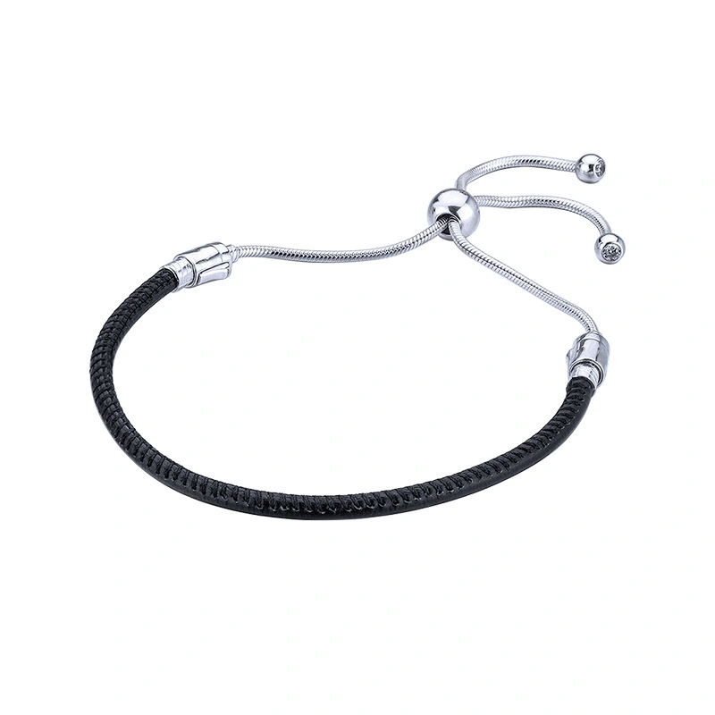 Black leather bracelet chain