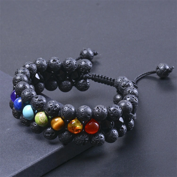 Three-row volcanic stone bracelet