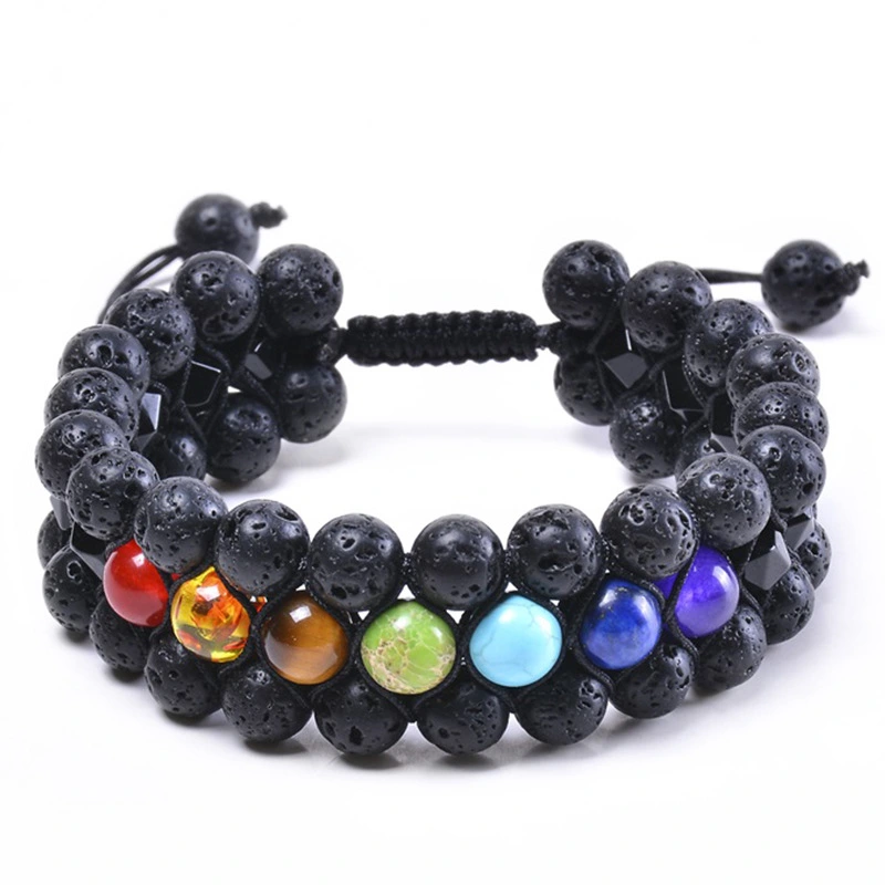 Three-row volcanic stone bracelet