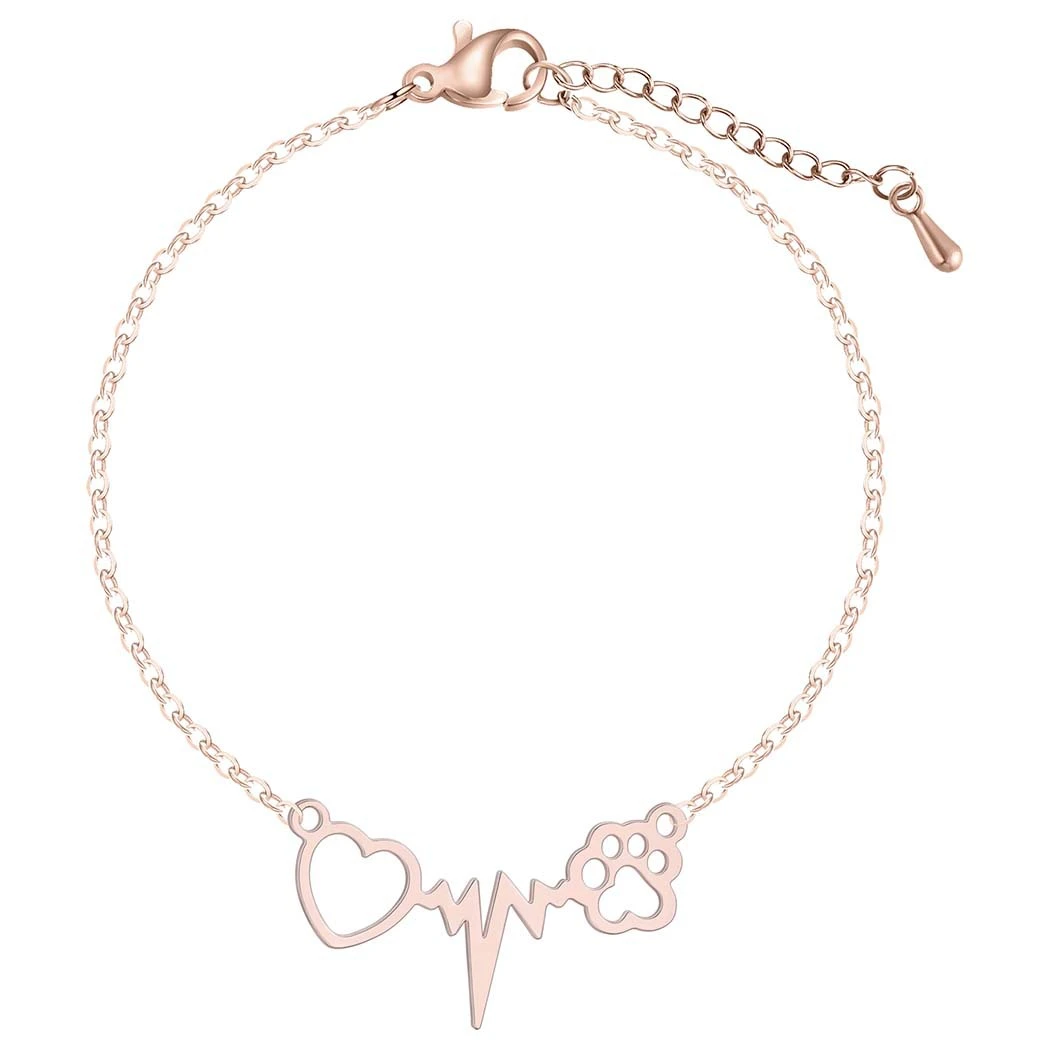 Cat Paw Cardiogram Beating Heart Pendant Bracelet