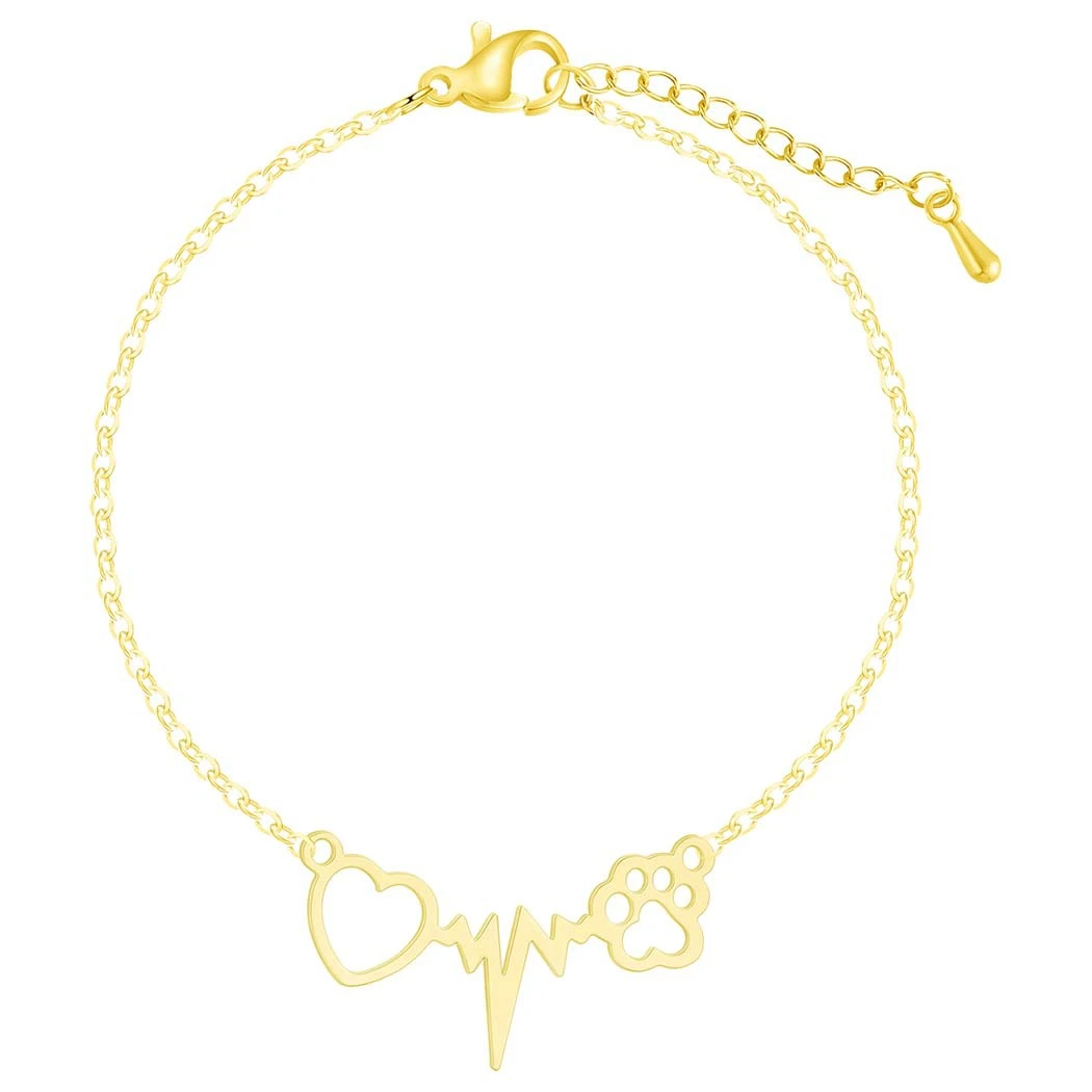 Cat Paw Cardiogram Beating Heart Pendant Bracelet