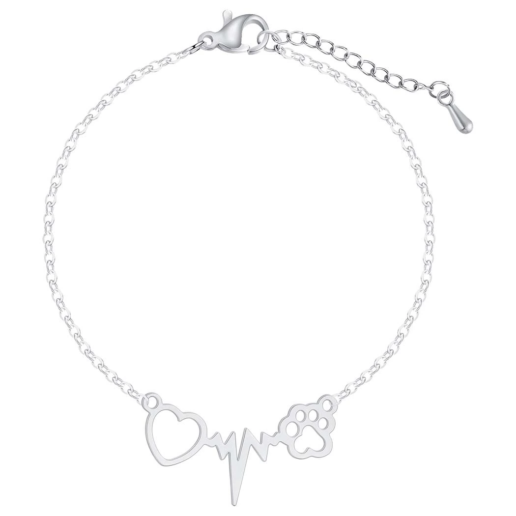 Cat Paw Cardiogram Beating Heart Pendant Bracelet