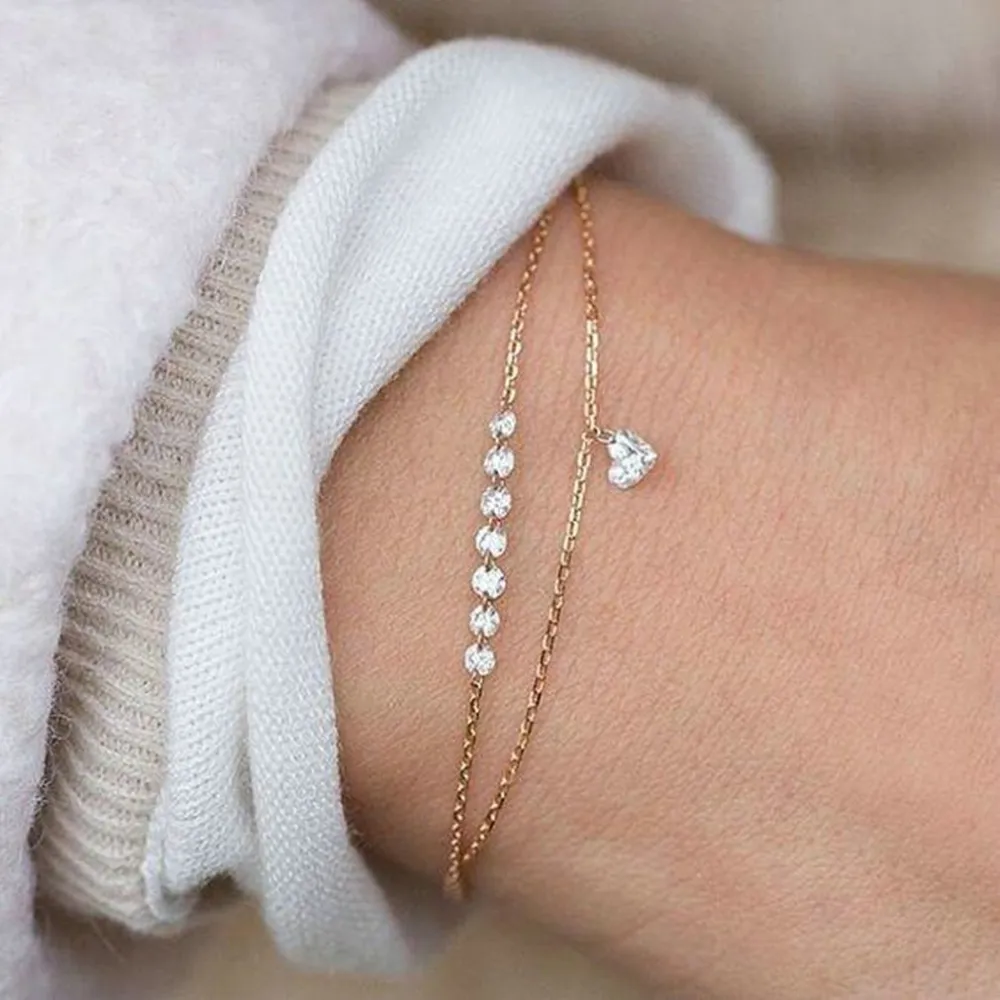 Double heart-shaped crystal bracelet