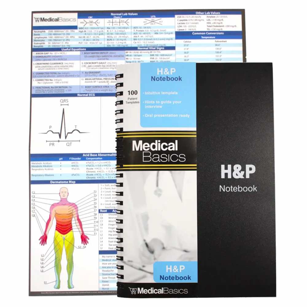 H&P notebook - Medical History and Physical notebook, 100 medical templates with perforations