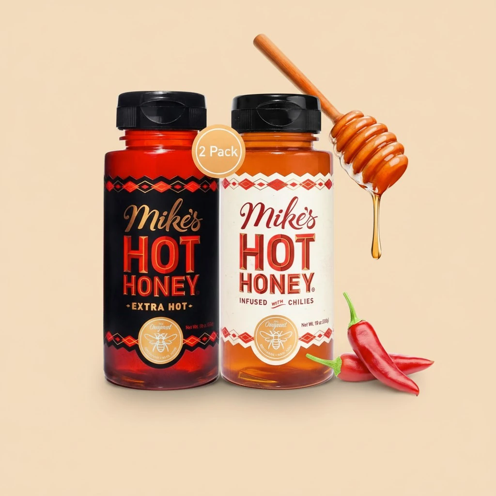 Mike's Hot Honey, Original & Extra Hot, America's #1 Brand of Hot Honey, Spicy Honey Infused with Chili Peppers, Gluten-Free, Paleo-Friendly, Sweet Heat, Perfect for Hot Sauce Lovers (10oz Bottle, 2 Pack)
