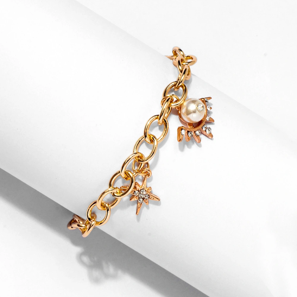 Star pearl alloy point diamond simple bracelet