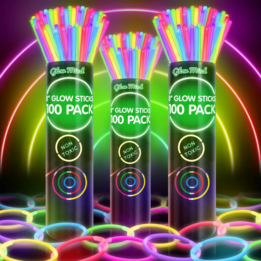 300 Ultra Bright Glow Sticks Bulk - Halloween Glow in the Dark Party Supplies Pack - 8" Glowsticks Party Favors with Bracelets and Necklaces