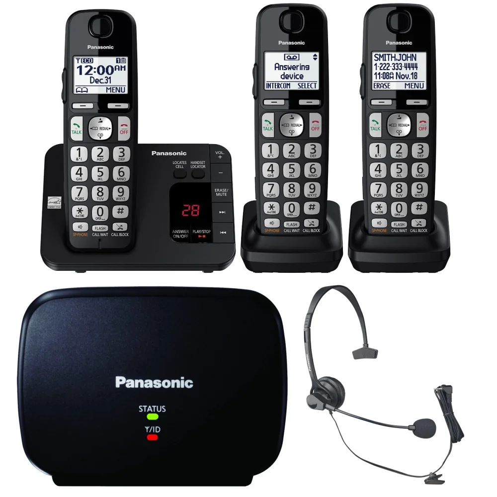 Panasonic DECT 6.0 Expandable Cordless Phone System with Answering Machine and Call Blocking - 3 Handsets - KX-TGE433B (Black)