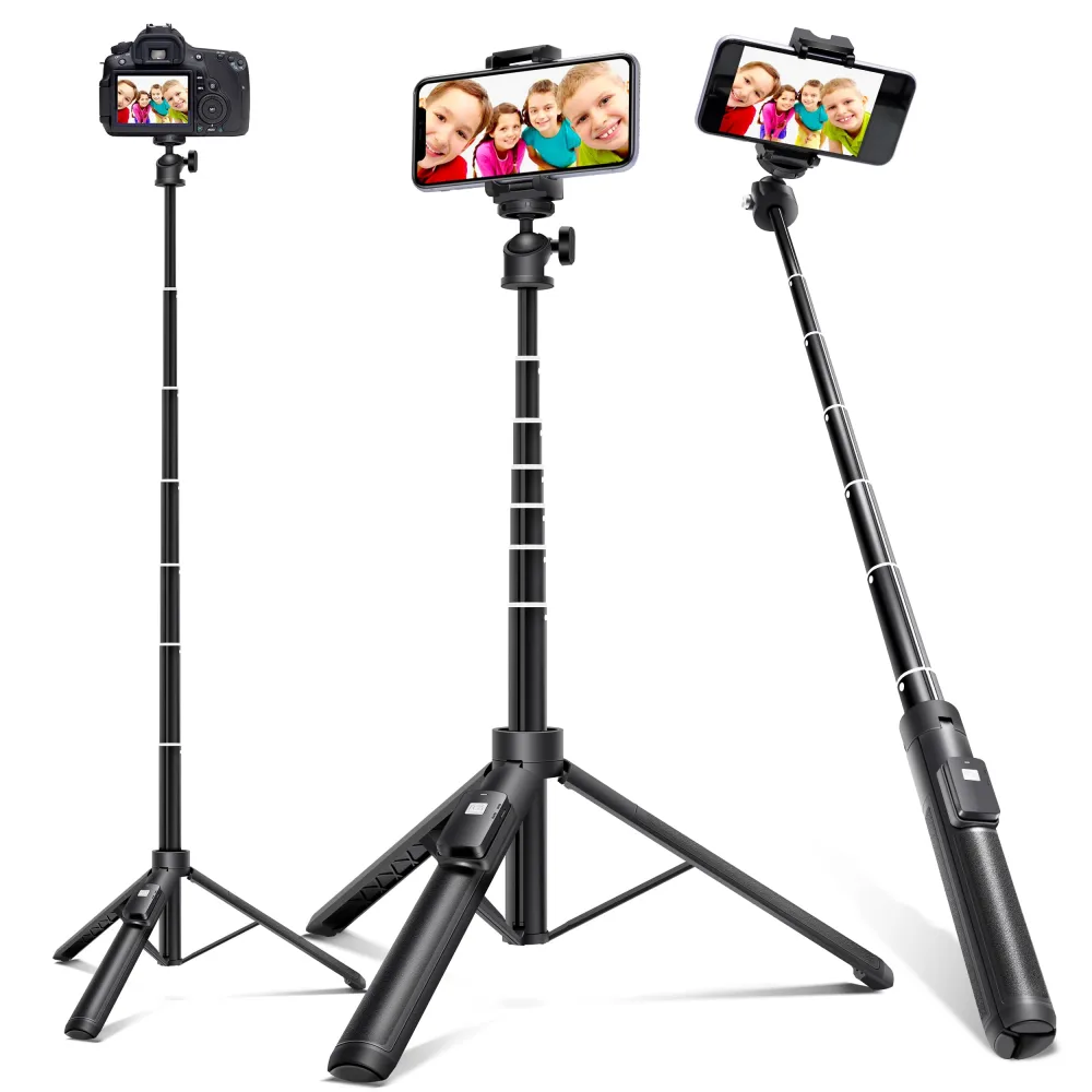 BZE Selfie Stick,62 inches Long Extendable Selfie Stick Tripod, Phone Tripod with Wireless Remote Shutter,Group Selfies/Live Streaming/Video Recording Compatible with All Cellphones