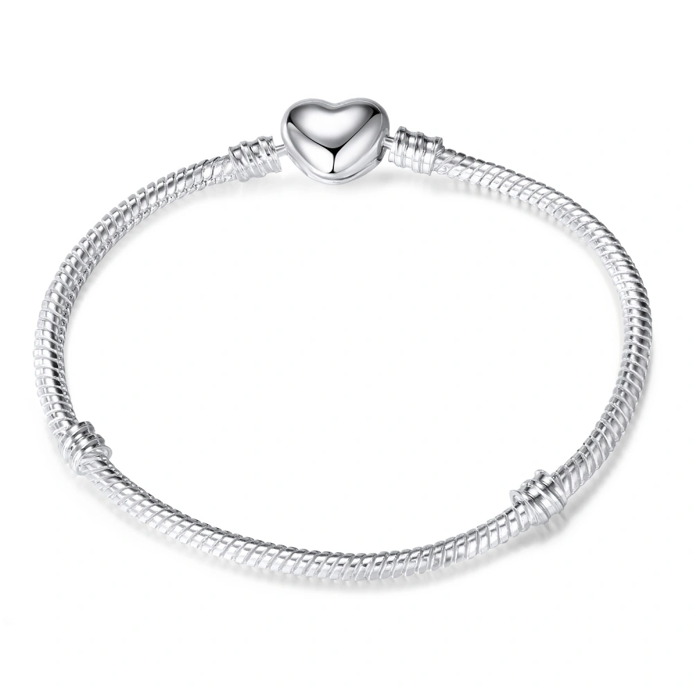 Silver White Love Heart Basic Chain Bracelet