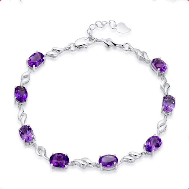 Fashion Simple Silver Plated Amethyst Bracelet