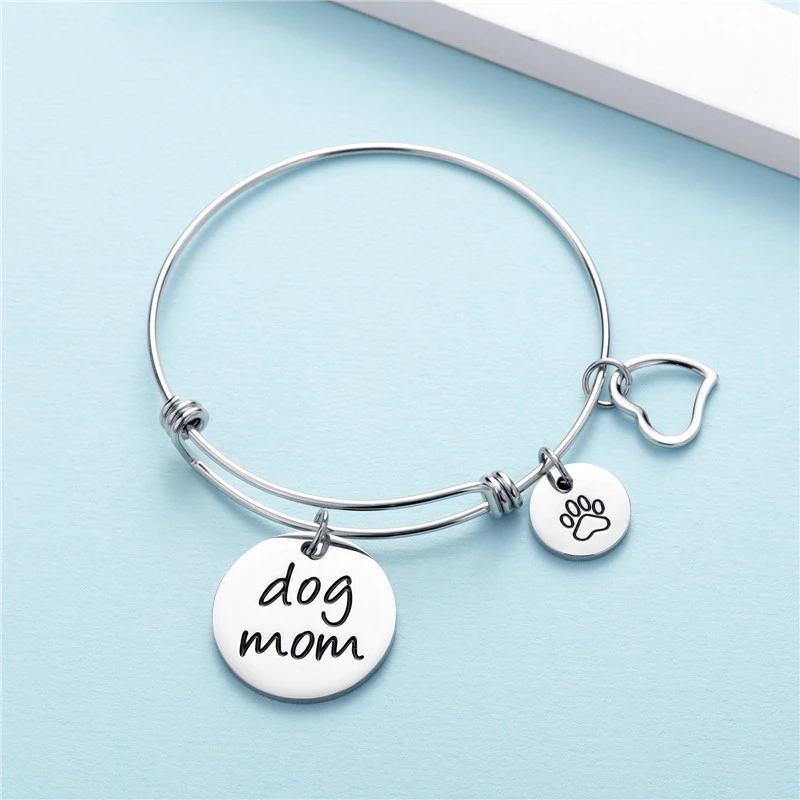 Dog Mom Titanium Steel Live Mouth Push-pull Bracelet