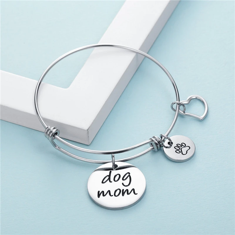 Dog Mom Titanium Steel Live Mouth Push-pull Bracelet