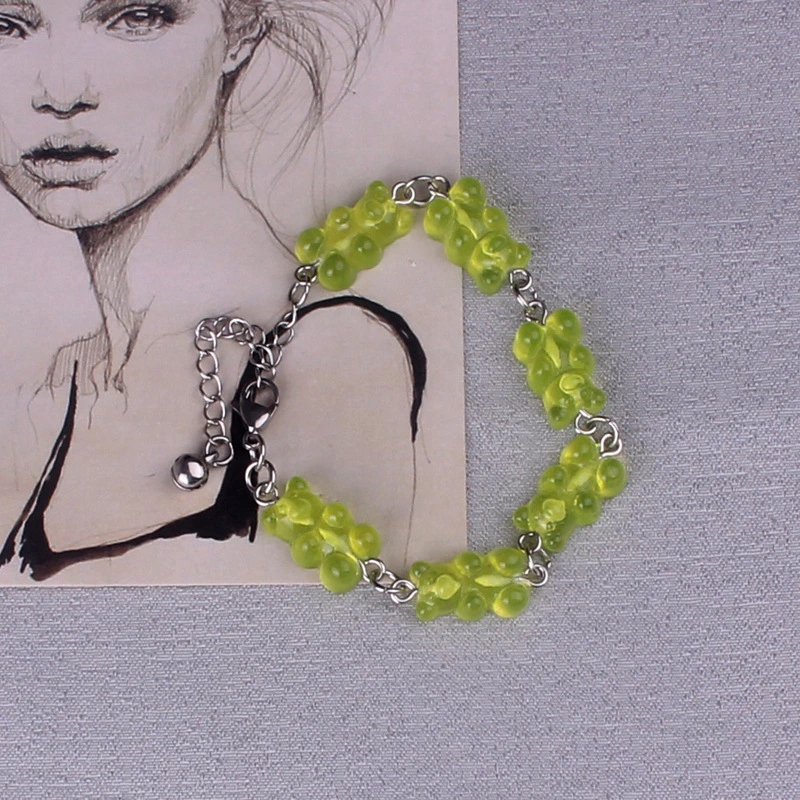 Cute Gummy Bears Bracelet Stainless Steel Chain Pendant Charms Bracelets for Women Men Wrist Ankle Jewelry Girls Birthday Gift