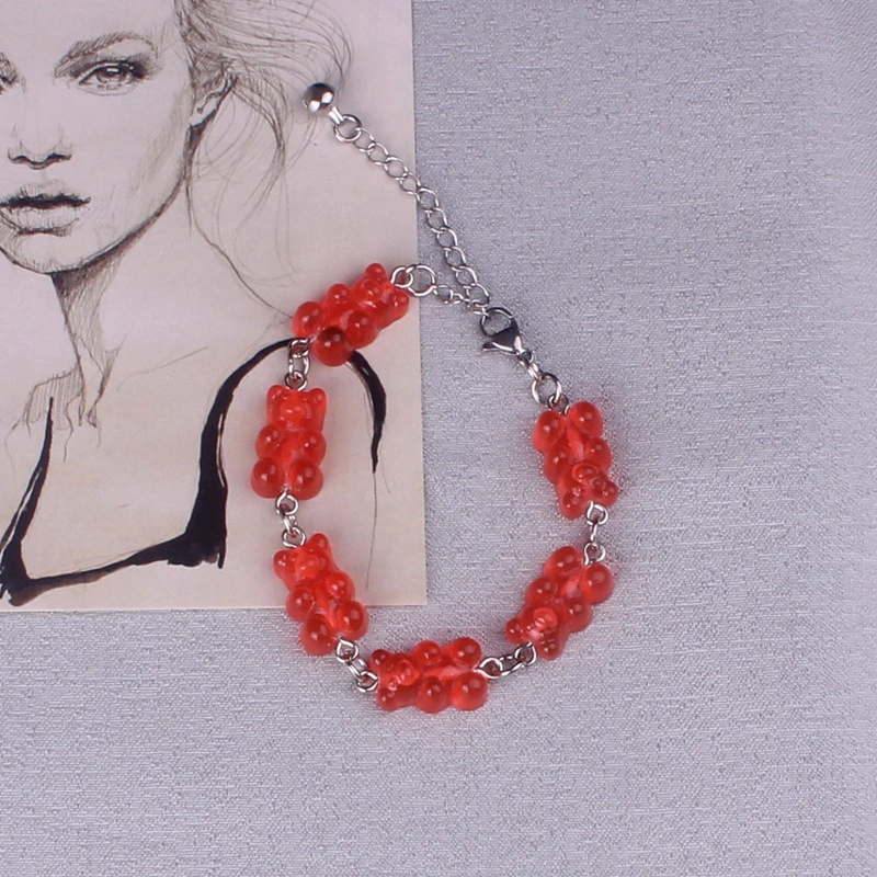 Cute Gummy Bears Bracelet Stainless Steel Chain Pendant Charms Bracelets for Women Men Wrist Ankle Jewelry Girls Birthday Gift