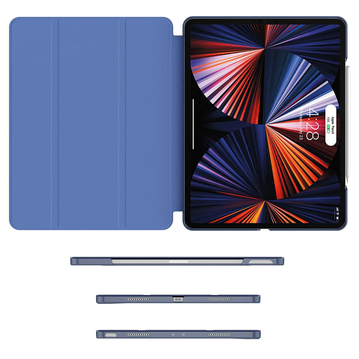 Soke New iPad Pro 12.9 Case 2022 2021(6th 5th Generation) - [Slim Trifold Stand + 2nd Gen Apple Pencil Charging + Auto Wake/Sleep],Protective Hard PC Back Cover for iPad Pro 12.9 inch(Navy)