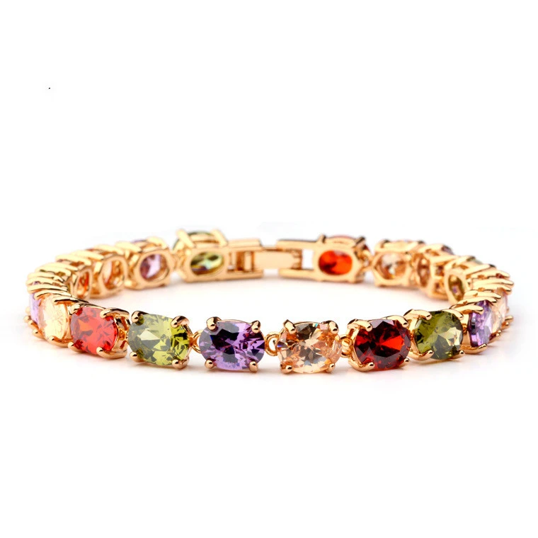 Copper Inlaid 3A Zircon Colorful Zircon Bracelet