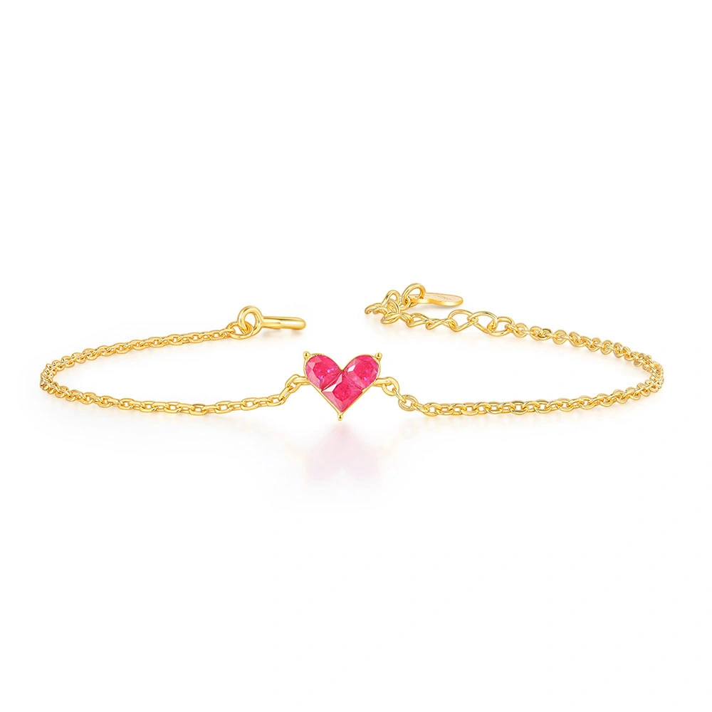 S925 Sterling Silver Small Red Heart Bracelet