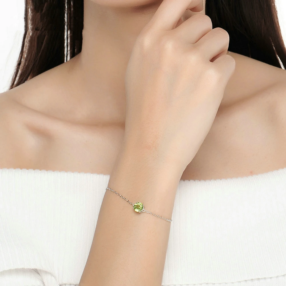 925 Sterling Silver Color Jewelry Natural Peridot White Gold Bracelet