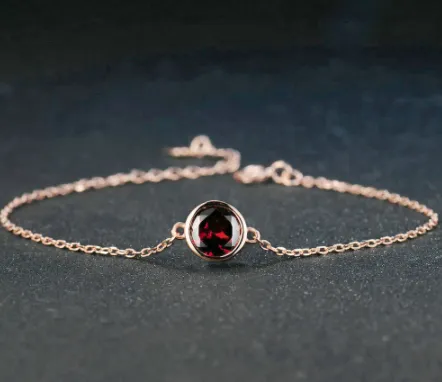 Sterling Silver Color Jewelry Natural Garnet Rose Gold Bracelet