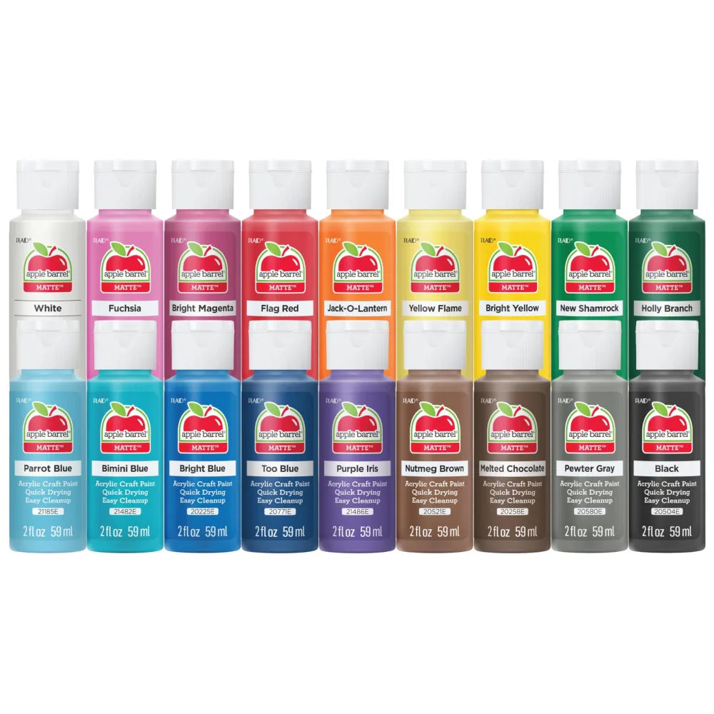 Apple Barrel Acrylic Craft Paint Set, Perfect for Arts & Crafts, 2 fl oz Each, 18 Assorted Matte Colors, 18 Count