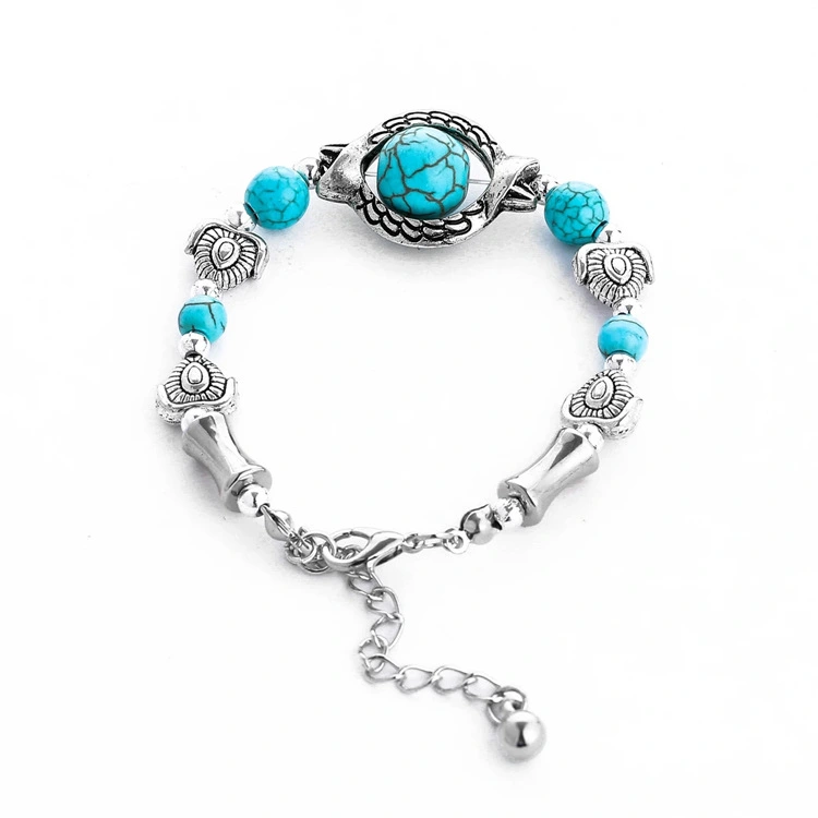 Exaggerated Turquoise Imitation Thai Silver Elliptical Geometric Bracelet