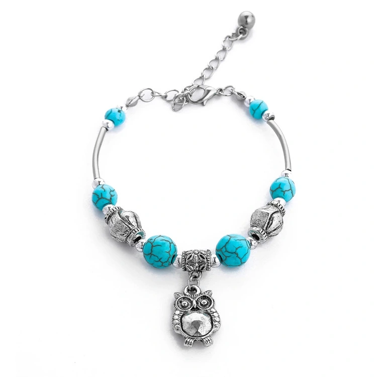 Exaggerated Turquoise Imitation Thai Silver Elliptical Geometric Bracelet