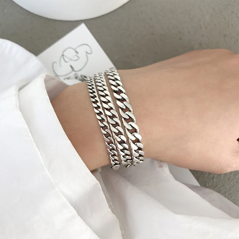 Silver Wide Chain Twist Bracelet