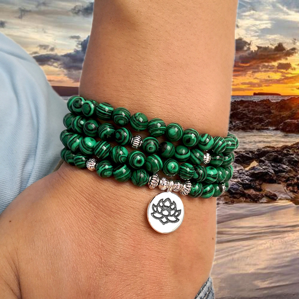 Lotus Malachite Yoga Beads Green Bracelet