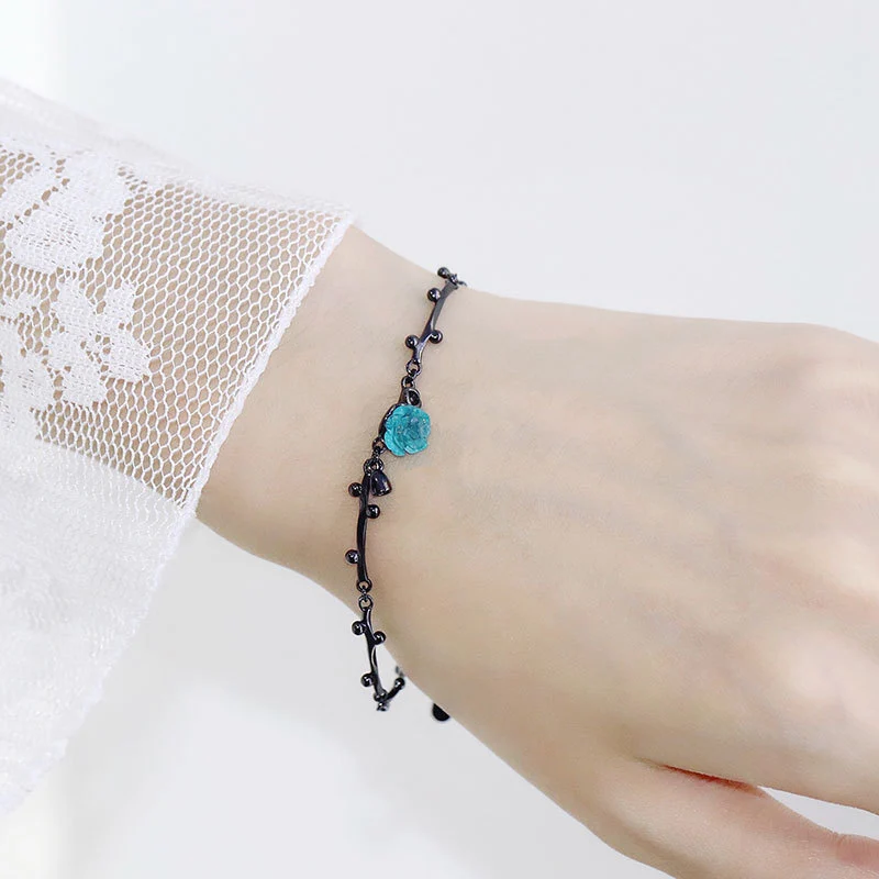 Black Thorns Blue Rose Bracelet Female Jewelry Girlfriend Gift