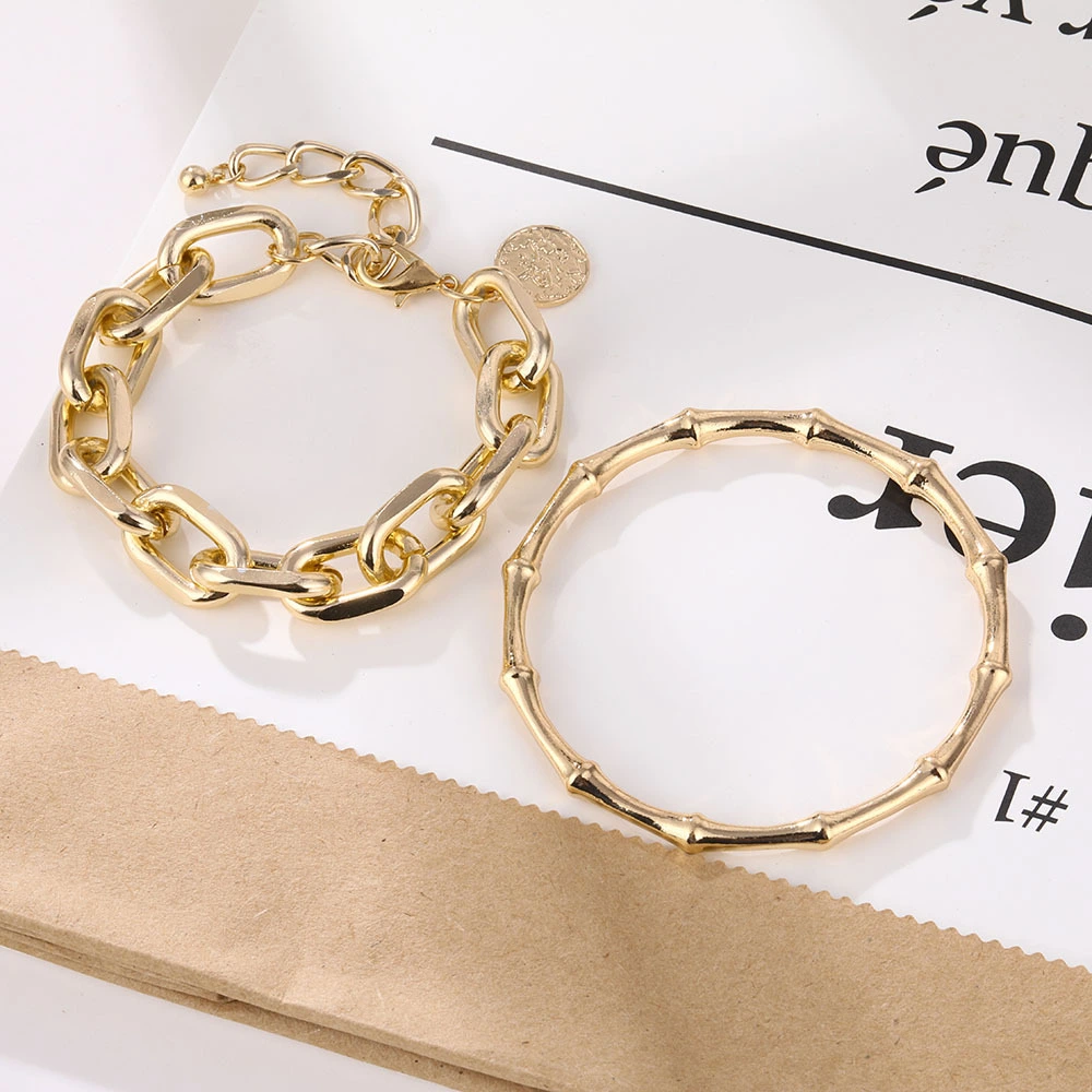 Retro Coin Multilayer Bracelet Simple Thick Chain Exaggerated Bamboo Link Chain