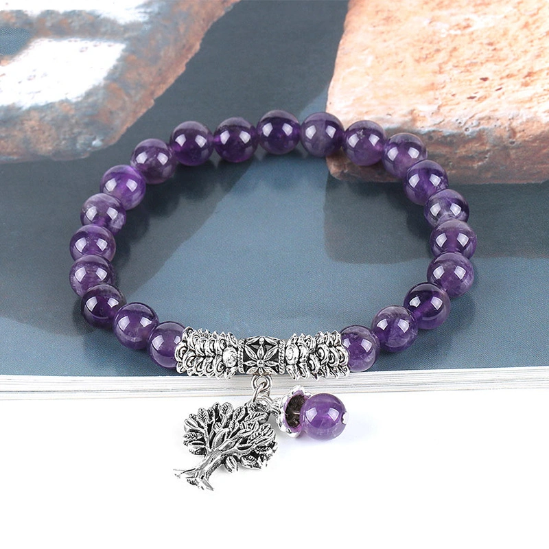 Aura Energy Lavender Tree Of Life Charm Crystal Bracelet