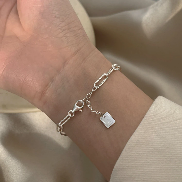 Square Car Flower Wave Light Sterling Silver Bracelet