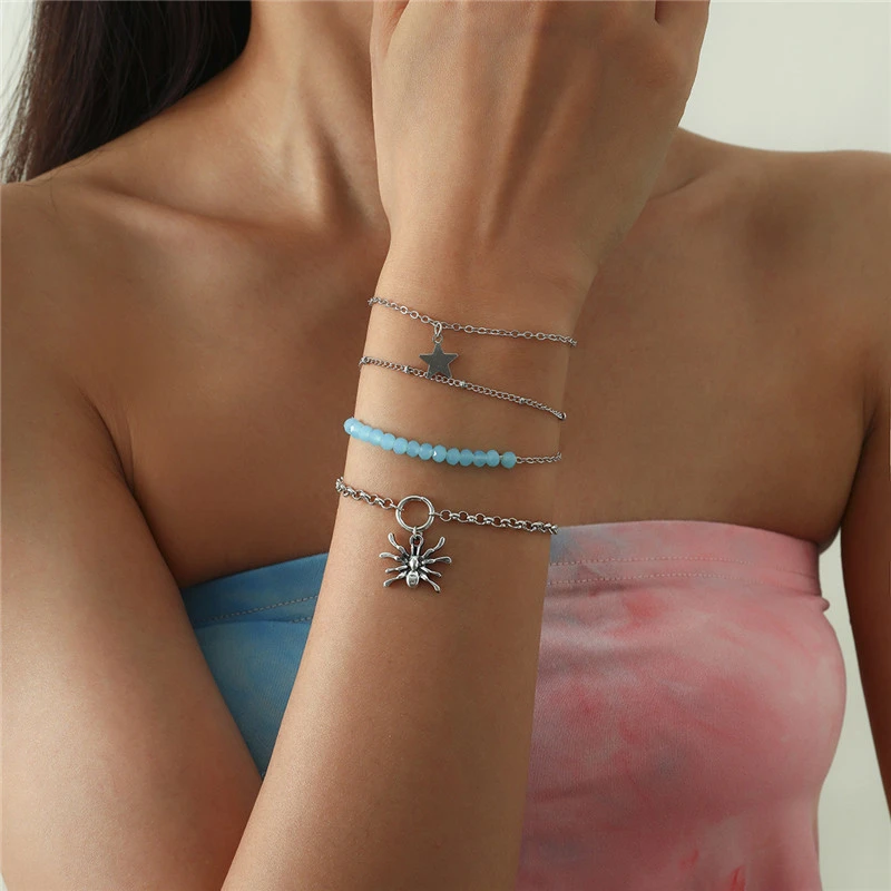 Punk Sweet Cool Imitation Crystal Spider Multi-layer Bracelet