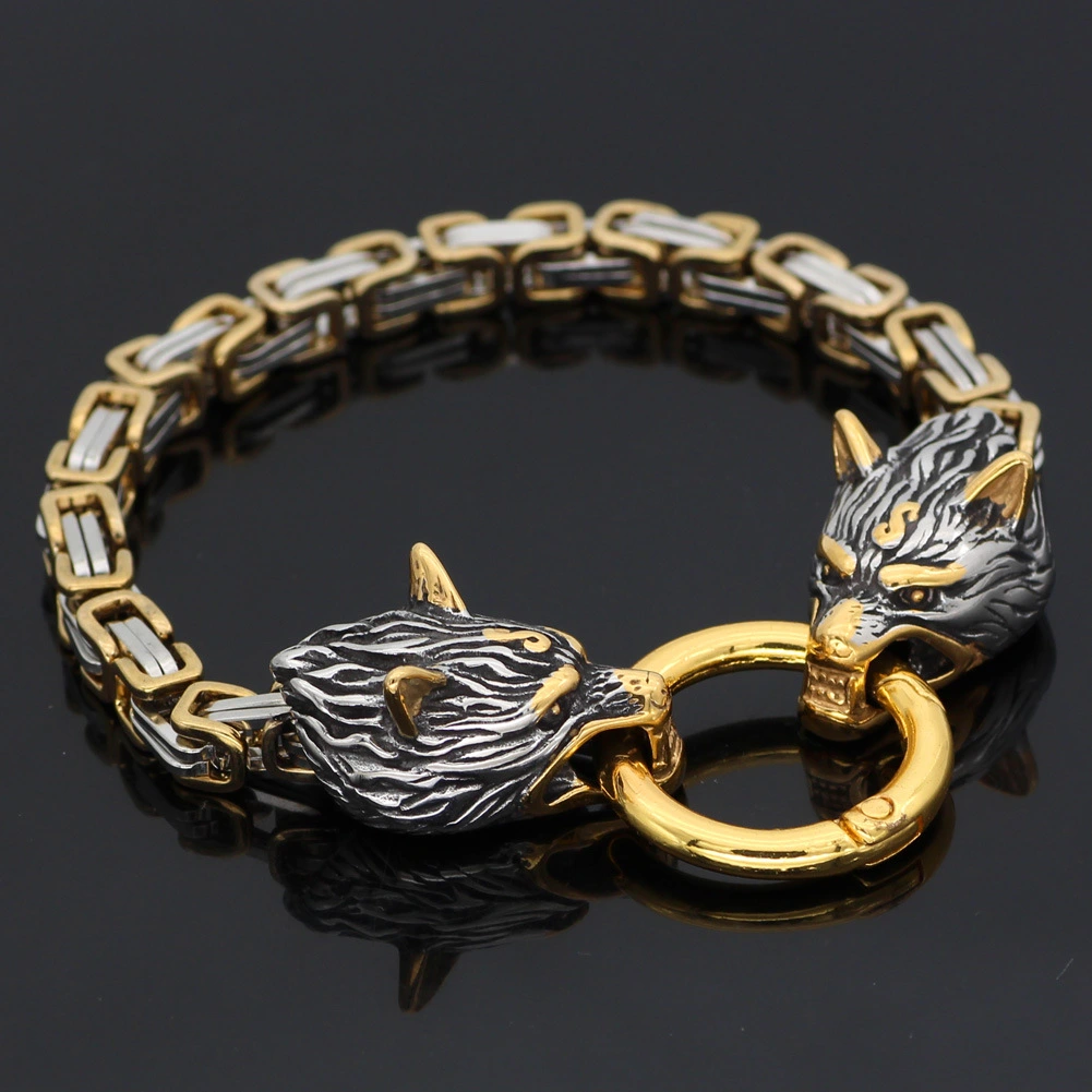 Titanium Steel Thick Emperor Chain Stainless Steel Nordic Celtic Wolf Viking Bracelet Men