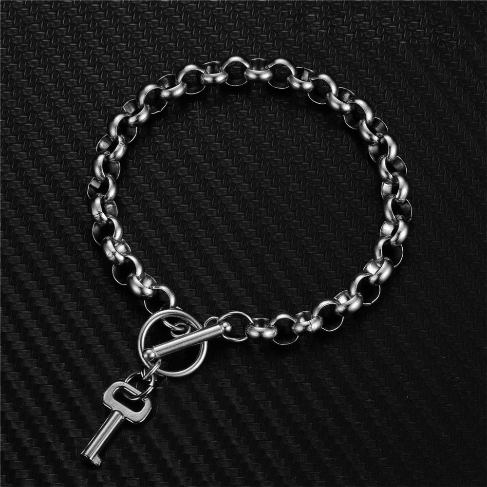 Titanium Steel Lock Key Pendant Charm Bracelet