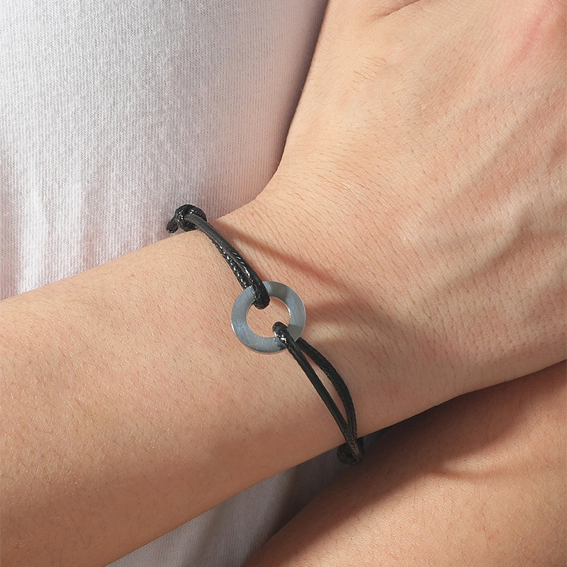 Circle Stainless Steel Wax Rope Braided Bracelet