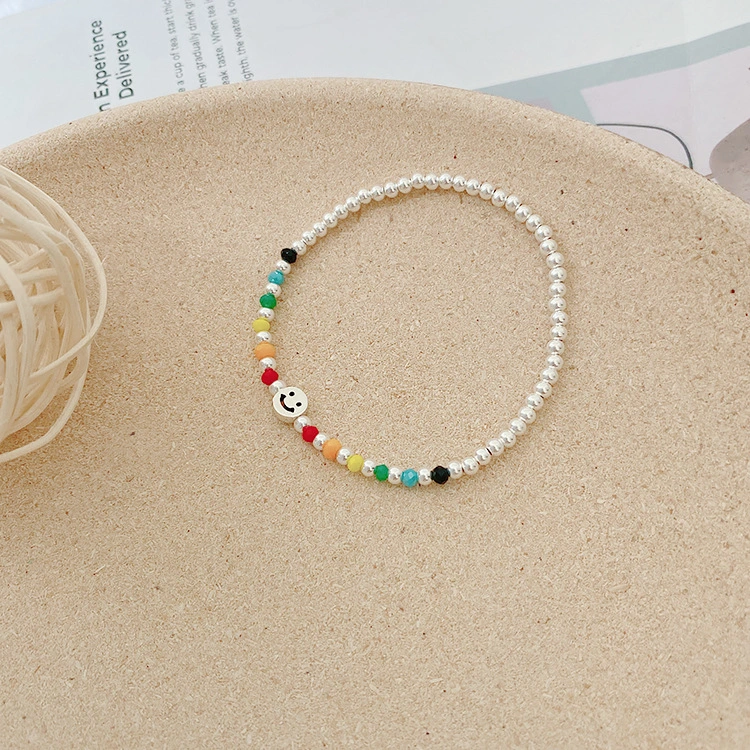 Women's Round Bead Sterling Silver Color Elastic Bracelet