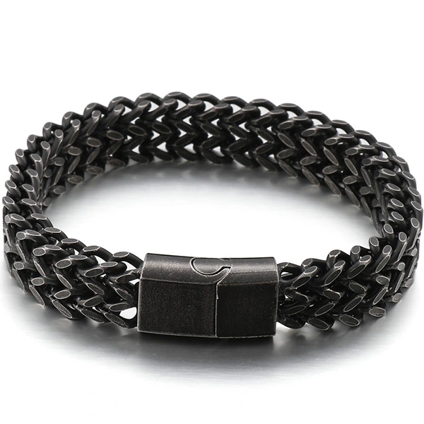 Double Row Positive And Negative Keel Flat Buckle Titanium Steel Men's Bracelet