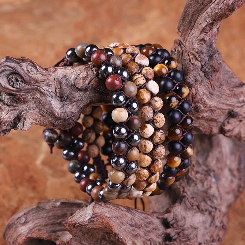 Hot Sale Men's Matte Black Agate Tiger Eye Woven Bracelet