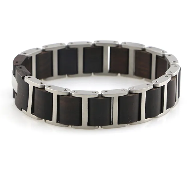 Stainless Steel Jewelry Bracelet With Wood Inlay