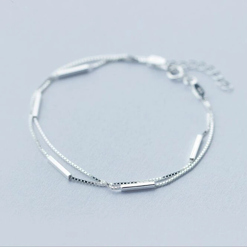 One-line bar round stick double-layer bracelet