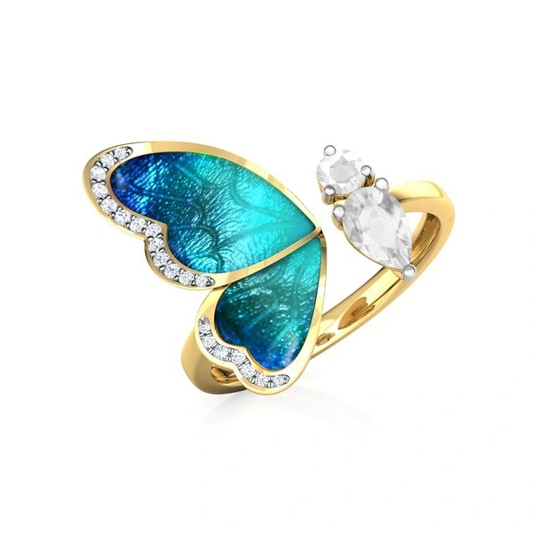 Crystal Teal Butterfly Ring