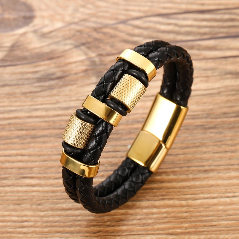 Explosive stainless steel magnet buckle leather bracelet