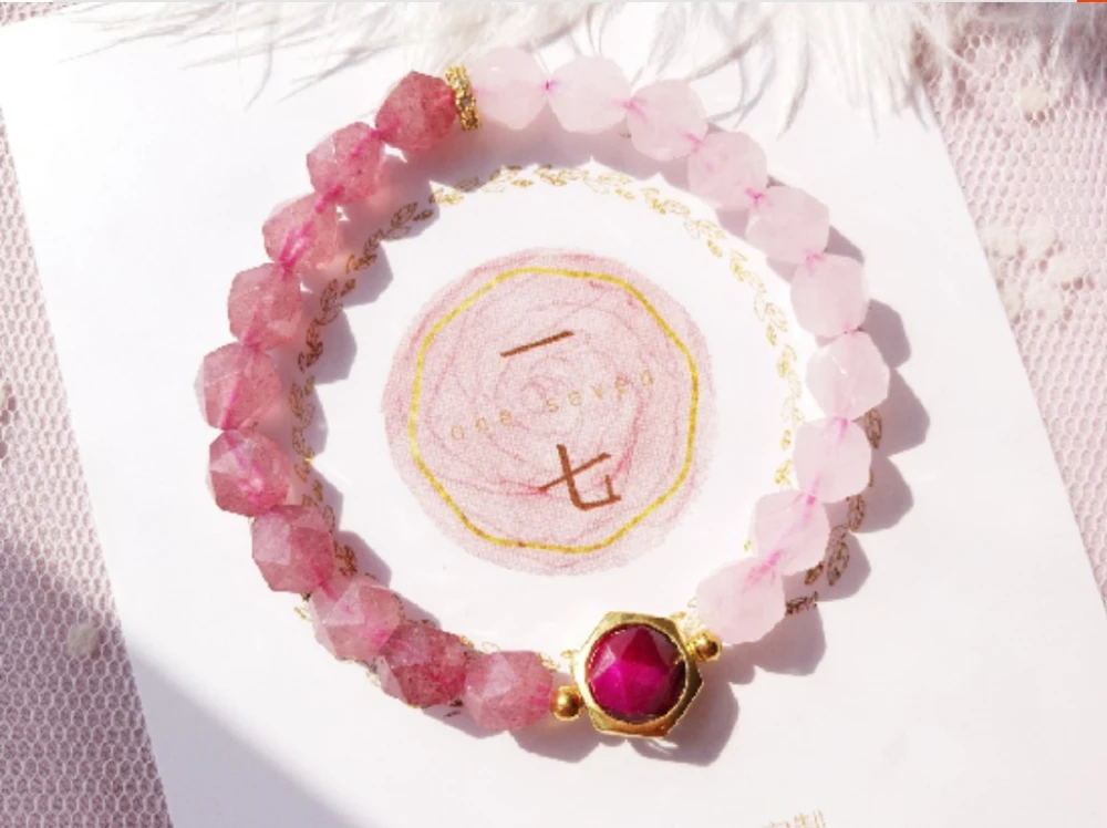 Natural pink strawberry Crystal Bracelet