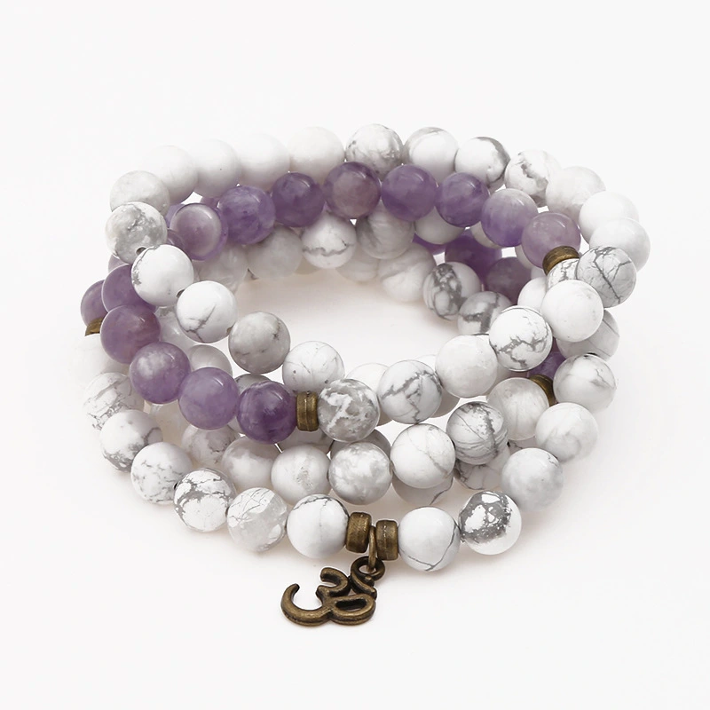 Natural White Turquoise Amethyst Bracelet Lotus Buddha Pendant Necklace