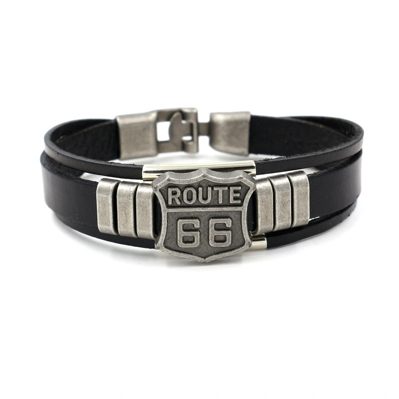 66 leather bracelet men's punk retro