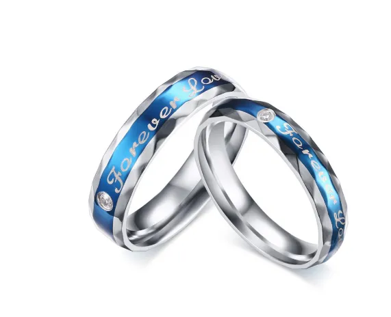 Titanium steel blue couple ring
