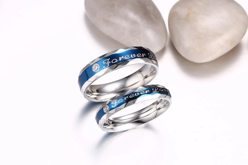 Titanium steel blue couple ring