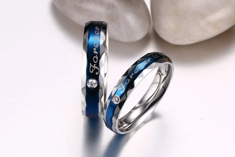 Titanium steel blue couple ring